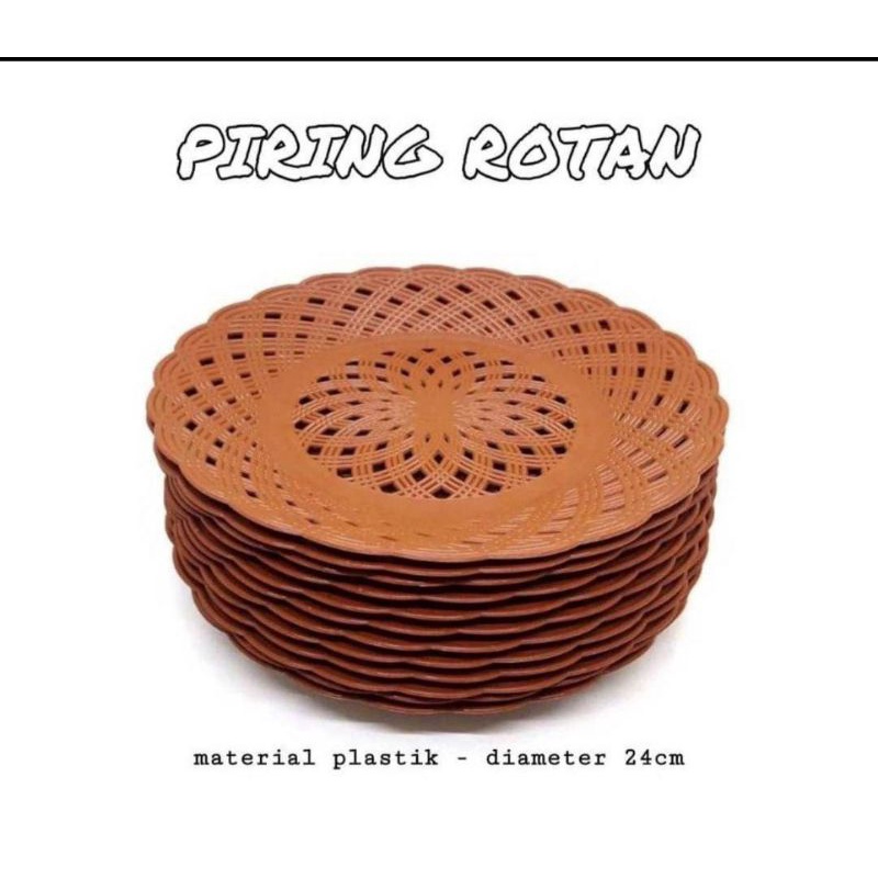 Piring rotan isi 12 pcs / piring plastik / piring rotan / piring rotan murah (warna random)