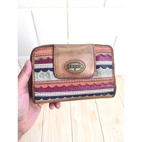 Preloved Fossil Explorer Small Wallet Light Patchwork