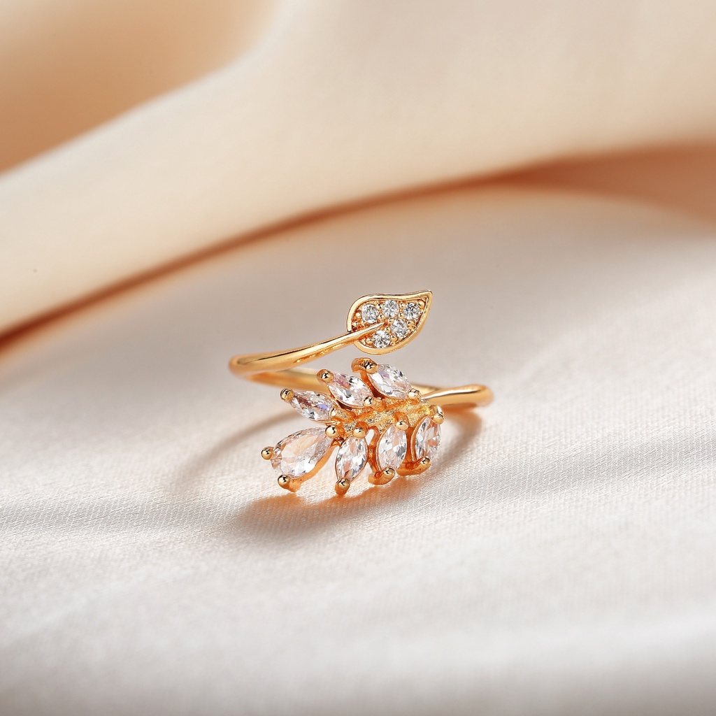 Y464 [COD✔] Cincin Wanita Kristal Berlian Baja Titanium Warna Emas Rings Anti Luntur