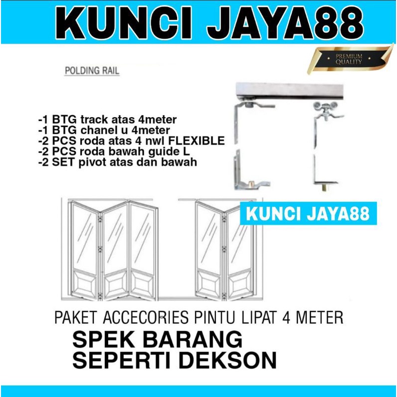 accecories pintu lipat 4meter 1set complete rel pintu lipat folding gate roda pintu lipat 4m 3 smpai