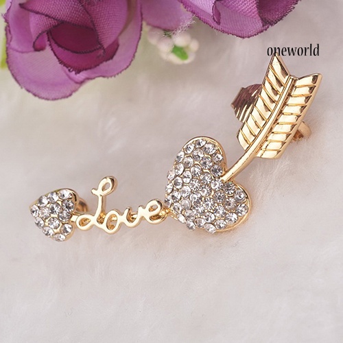 OW@ 1Pc Women Charm Love Heart Arrow Rhinestone Ear Cuff Earring Clip Punk Ear Stud