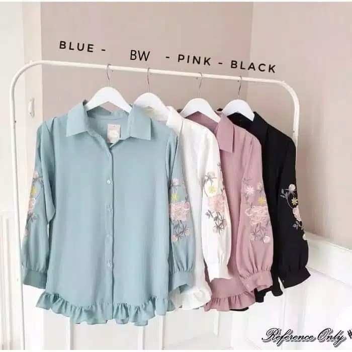 Karen Baju Atasan Blouse Wanita Lengan Panjang Pakaian Santai Cewek Warna Putih Salem Kekinian Shopee Indonesia