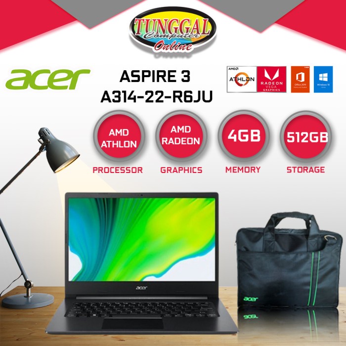 Acer Aspire 3 A314-22-R6JU Athlon 3050U 4GB SSD512 14" Win10 OHS