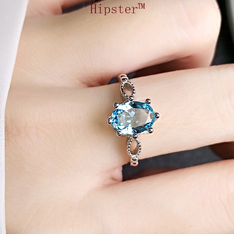 New Graceful and Fashionable with Platinum Blue Crystal Open Ring