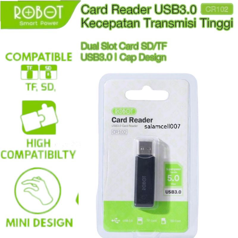 Card Reader ROBOT CR202 USB 3.0 TF / SD with 2 Slot Hub Black Original