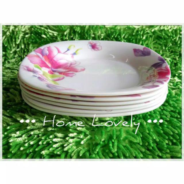 (6pcs) Piring Melamin Segi Cekung Unica 9 Motif Bunga / M5109