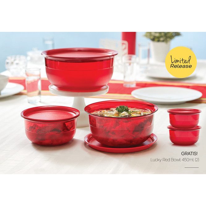 Tupperware Lucky Red Bowl 1set Peralatan Makan