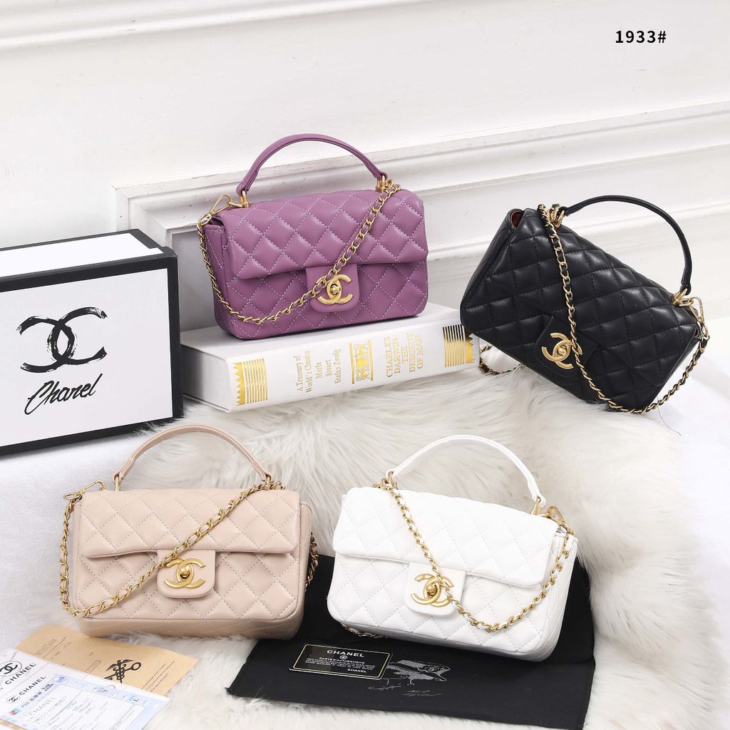 CHAN MINI FLAP BAG WITH TOP HANDLE LAMBSKIN & GOLD - TONE METAL #1933