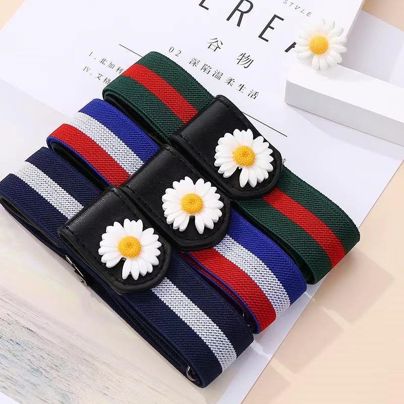 Ikat Pinggang Wanita Belt Elastis Gesper Karet Klip Belt Bunga Daisy Gaya Korea Fashion Import