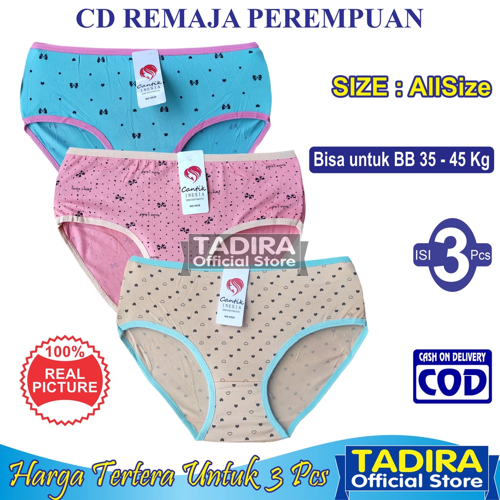 3 Pcs CD Remaja Anak Perempuan Bahan Lembut dan Melar Motif Random Multiwarna TADIRA