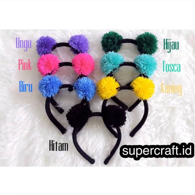 Bando Pom Pom Aksesoris PomPom Warna Warni Wol Fluffy