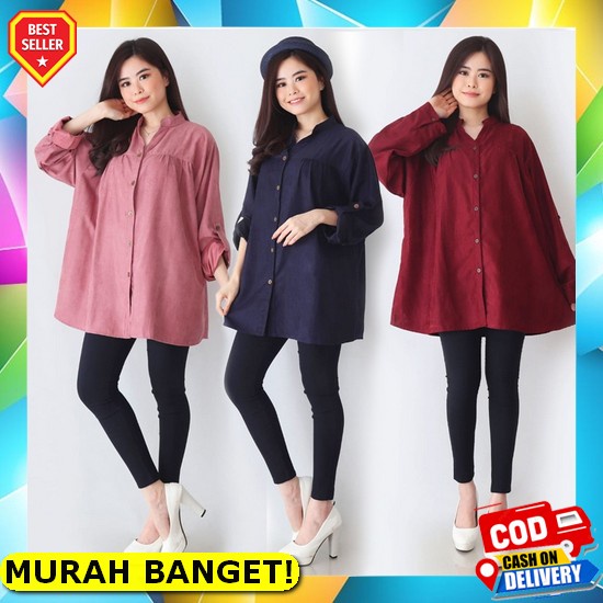New. Kemeja Korean Style | Blush Wanita Terbaru | Blus Kekinian 2021 | Paling Banyak Diminati || Blu