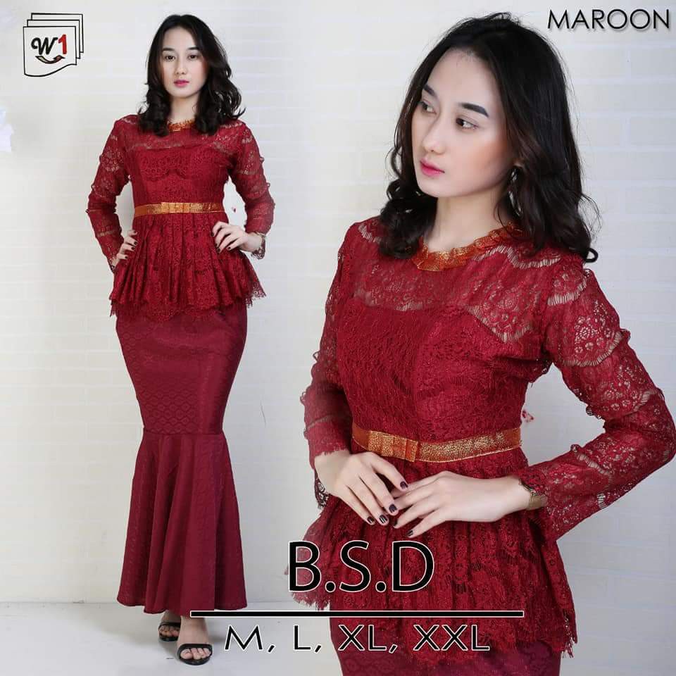 realpict Kebaya BSD bahan brukat full furing rok duyung bahan satin original