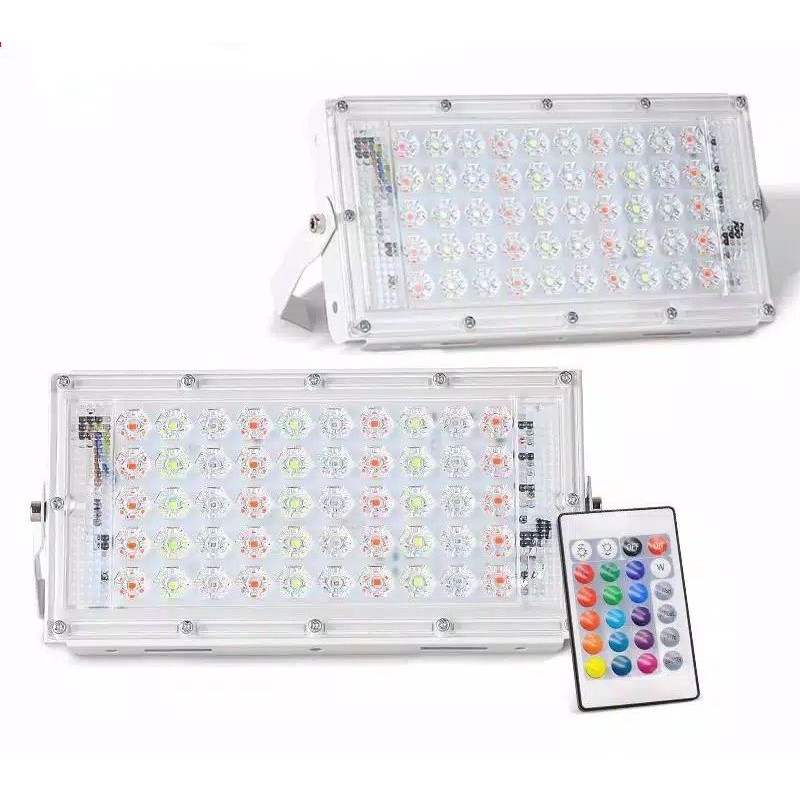 LAMPU SOROT LED RGB 50W 220V / WARNA WARNI LED SOROT REMOT 50WATT