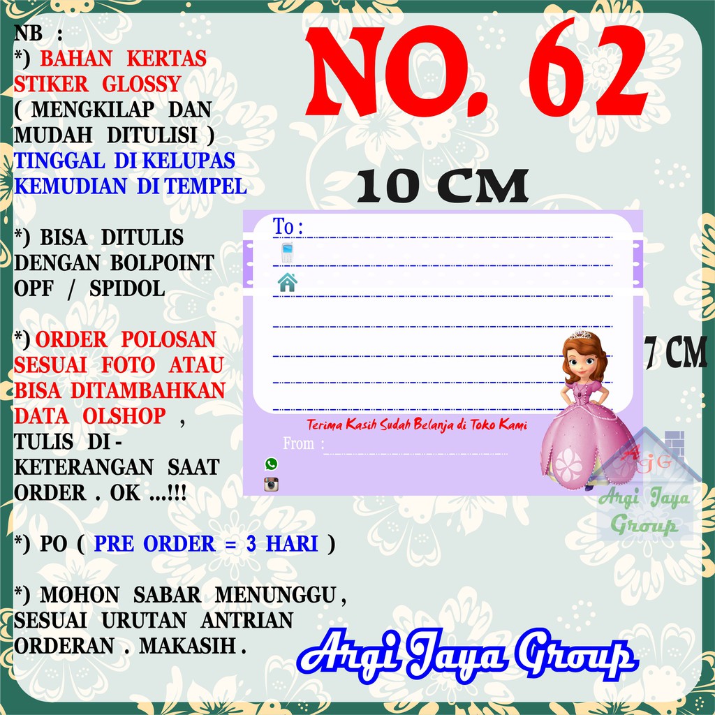 

Stiker Pengiriman - Sticker Alamat Olshop Murah Nomer 62 - 10x7 cm - Glossy