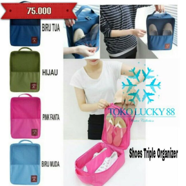 IMPORT Shoes Triple Organizer Tas Sepatu Organizer Size Besar Traveling Shoes Bag Triple