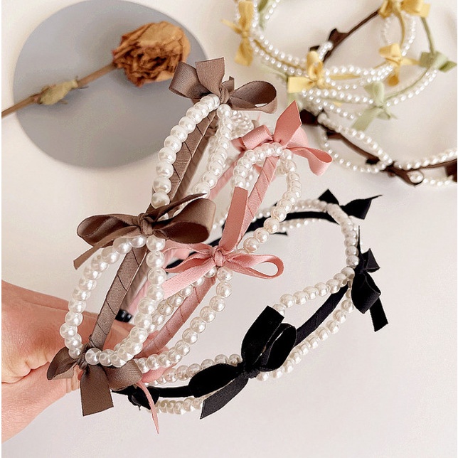 Bando Bandana Korea Anak Motif Pita Mutiara Tipis Simple Brata