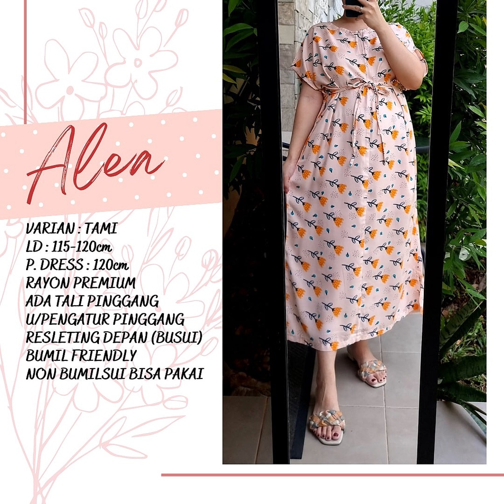 produk 2 Alea 120cm daster rayon jumbo bumil busui friendly adem resleting depan semata kaki-Tami