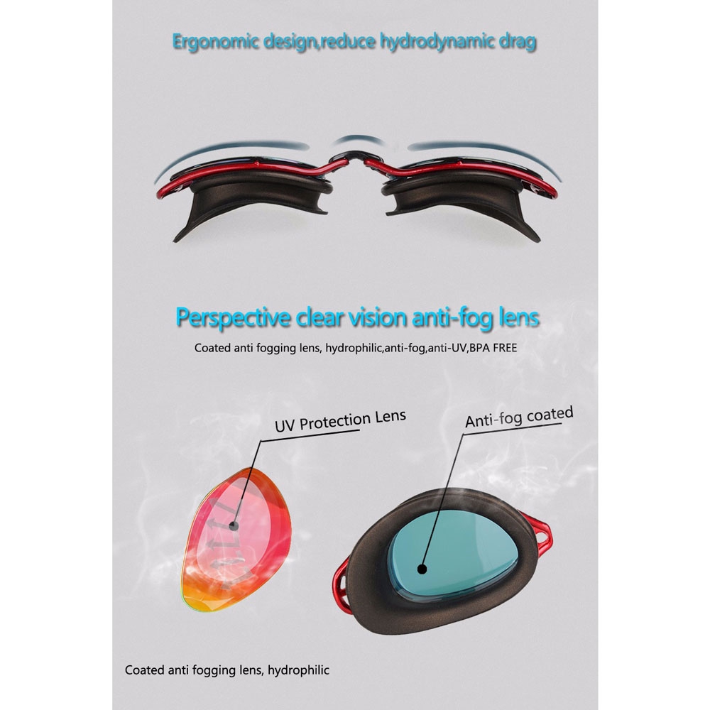 WHALE Kacamata Renang Anti Fog UV Protection - GOG-3550 - Red