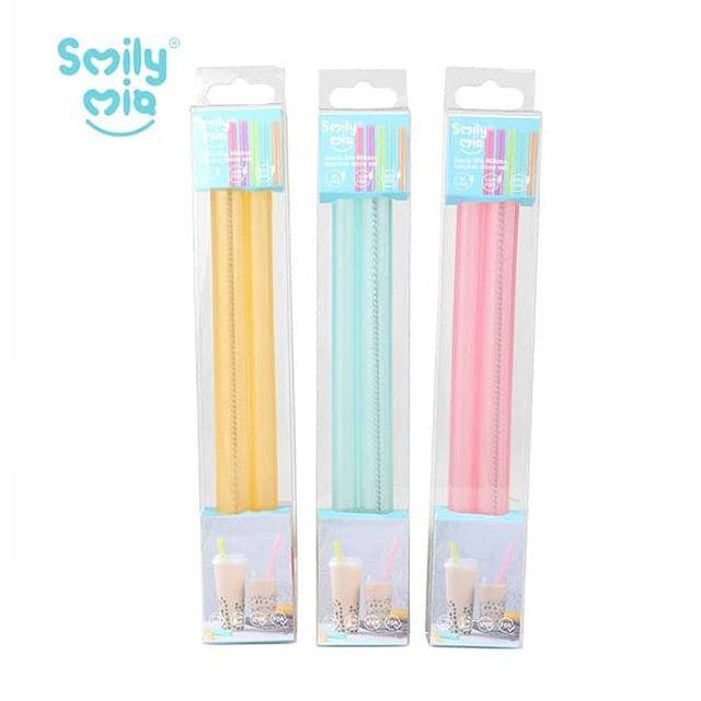 Smily Mia Bubble Tea Transparent Straw Set Sedotan Silikon