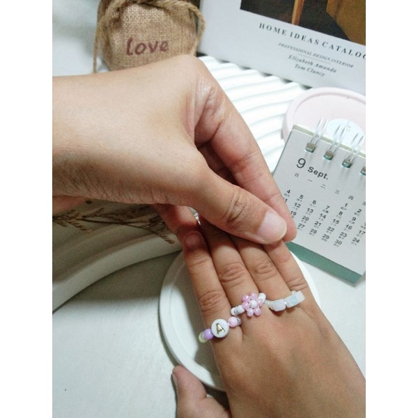 Cincin Inisial nama anak / Cincin manik Ring beads