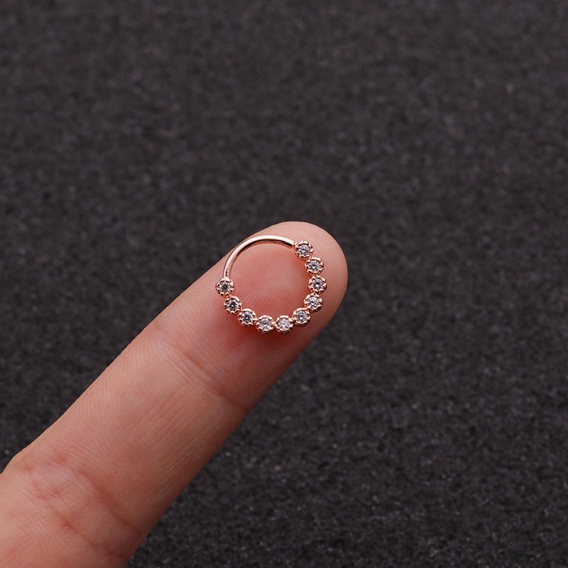 1pc Anting Tindik Telinga 8mm Warna Rose Gold Hias CZ Untuk Priawanita