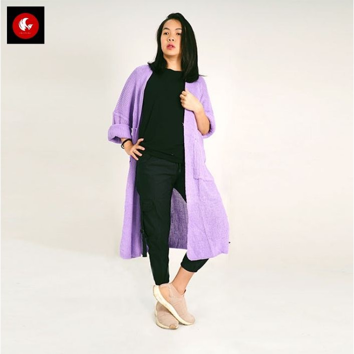 OKECHUKU Lavella Long Cardigan Wanita Outer Wanita Cardigan Rajut Oversize-Lilac