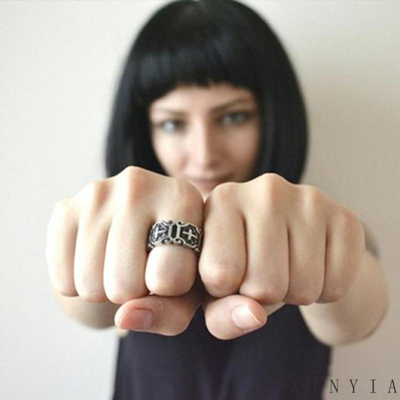 Cincin Model Salib Gaya Punk Rock Retro Untuk Pria