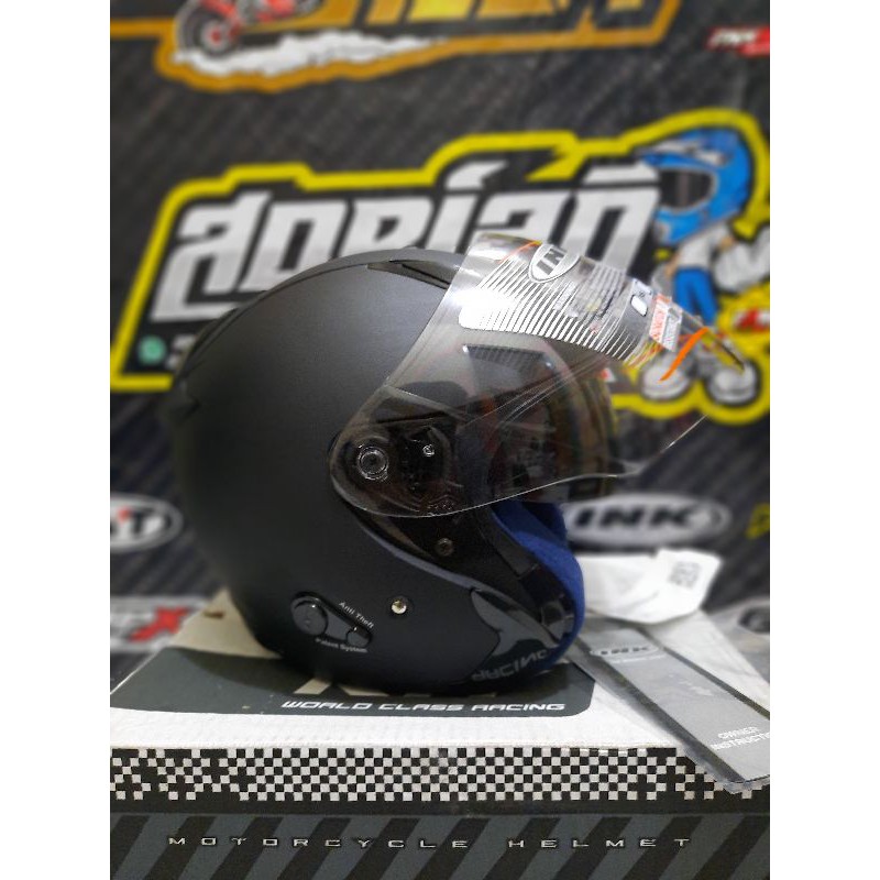 HELM INK METRO 2 SOLID BLACK MATT 2 VISOR HELM HALF FACE DOUBLE VISOR INK METRO 2 BLACK DOFF MURAH-2