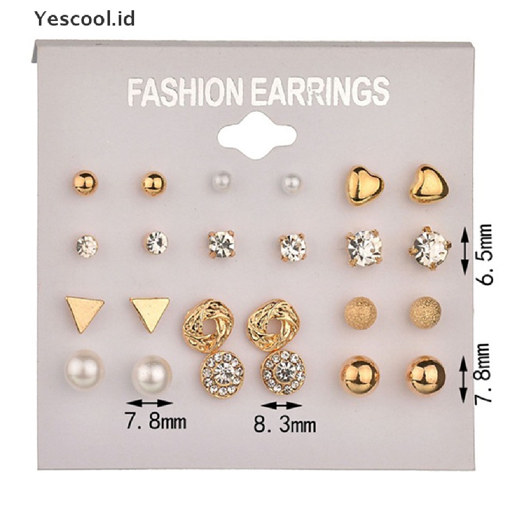 12 Pcs / Set Anting Stud Kristal Berlian Imitasi Untuk Wanita