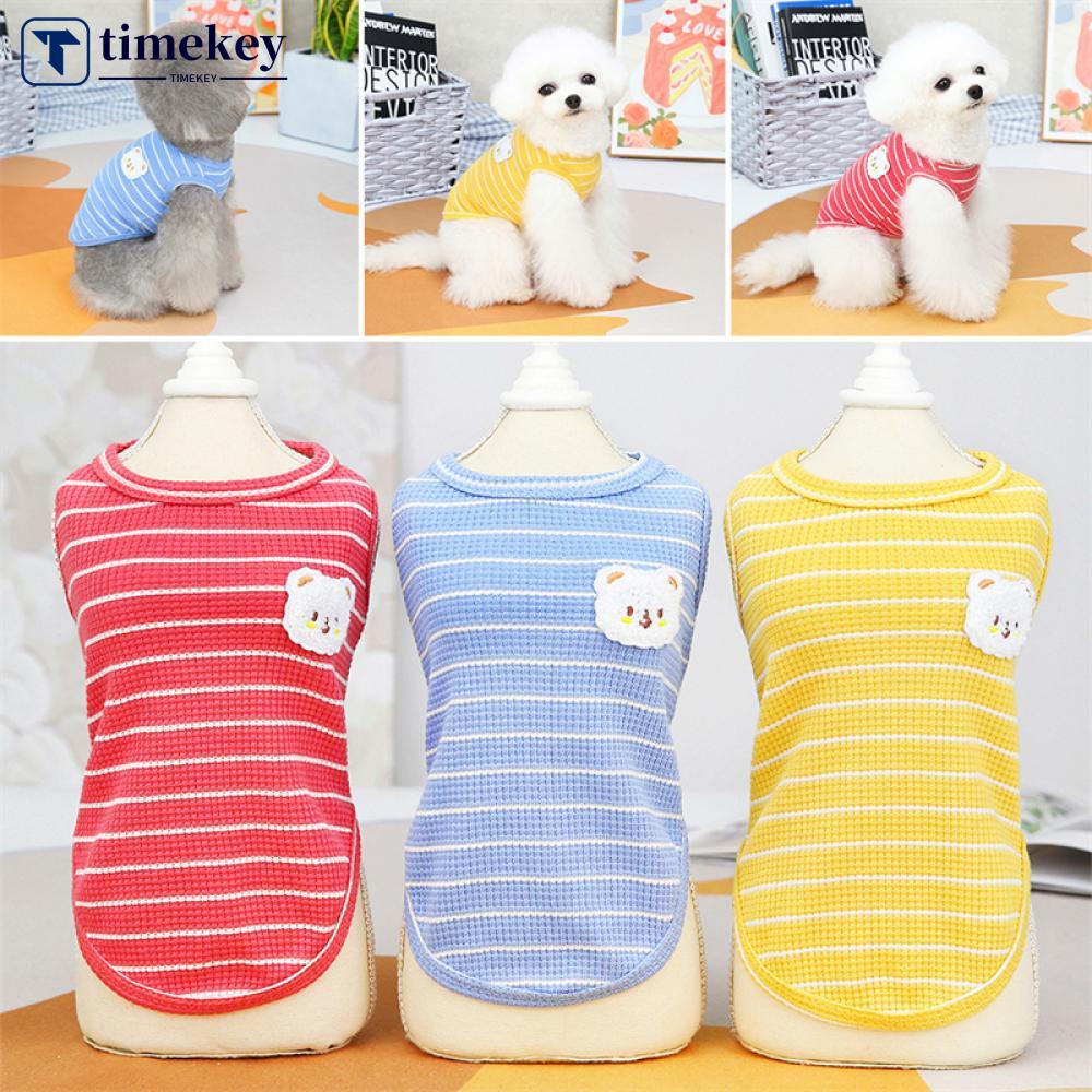 Timekey Rompi Musim Panas Tanpa Lengan Motif Garis Untuk Anjing Kucing Peliharaan O5U4