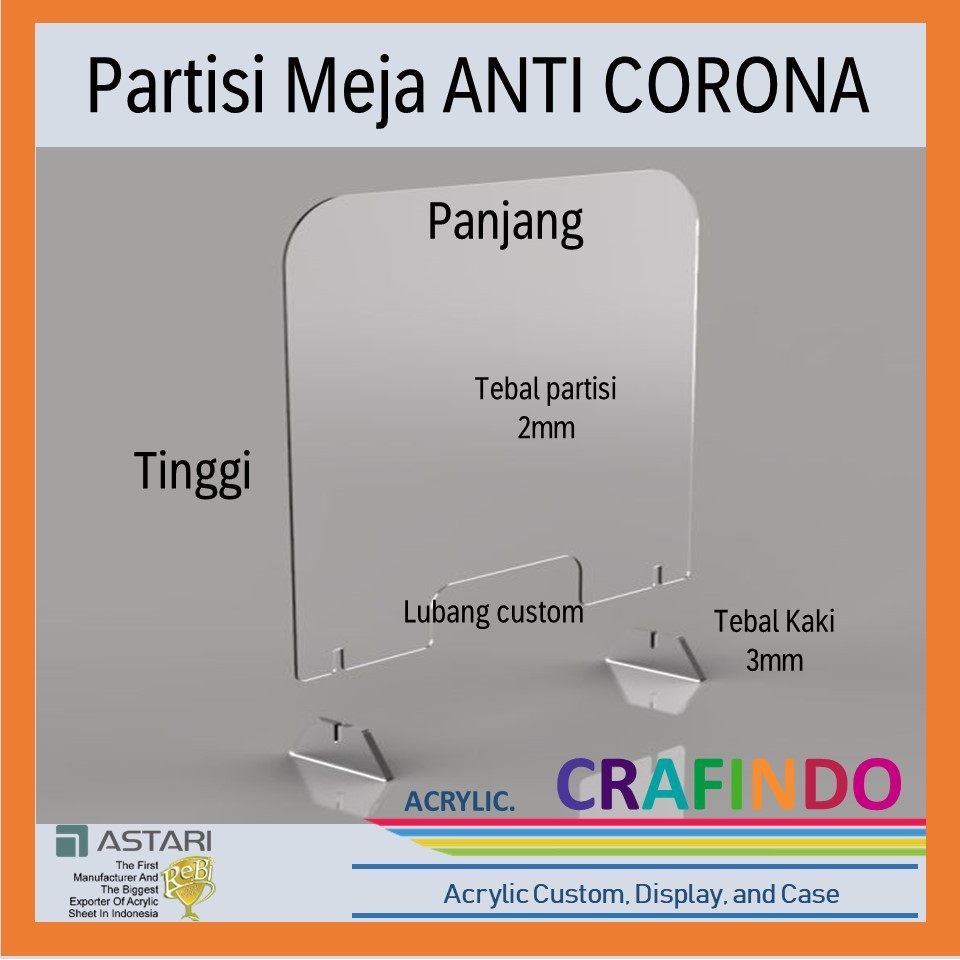 Partisi / Sekat / Pembatas Meja Akrilik Anti Corona Bening Transparant 2Mm