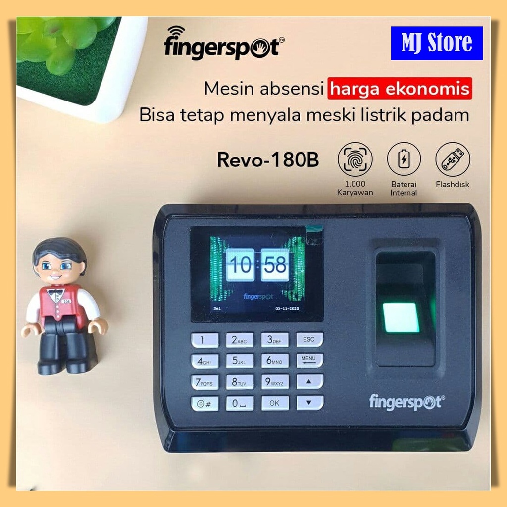 REVO-180B | Mesin Absensi Sidik Jari FINGERSPOT Revo-180B dengan Batterai