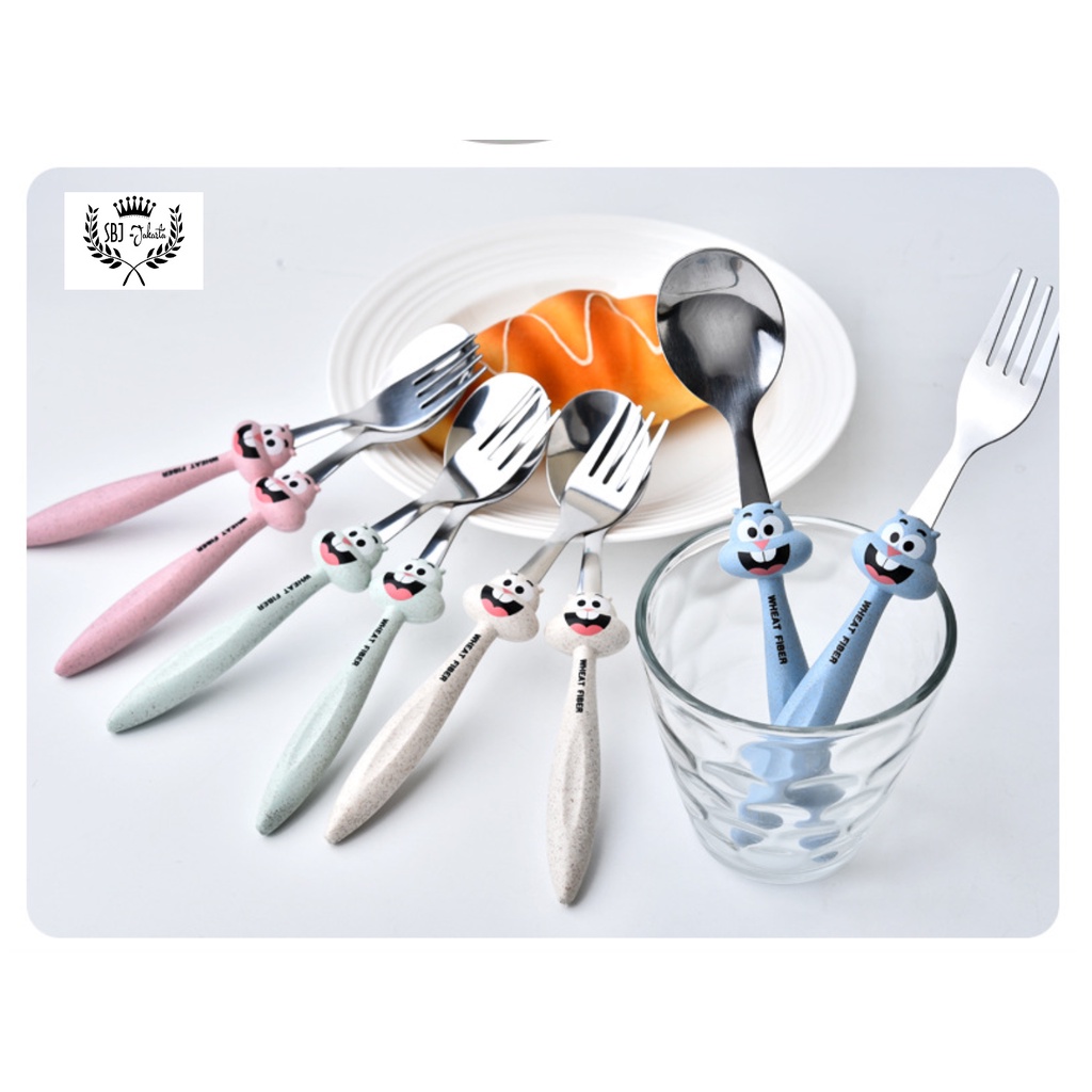 Alat makan Sendok Garpu Set Anak Stainless Steel wheat Chipmunk Series