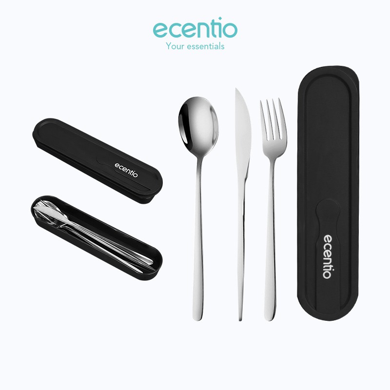 Ecentio 3Pcs 410 Stainless Steel Set Alat Makan Travel Makan /Dengan