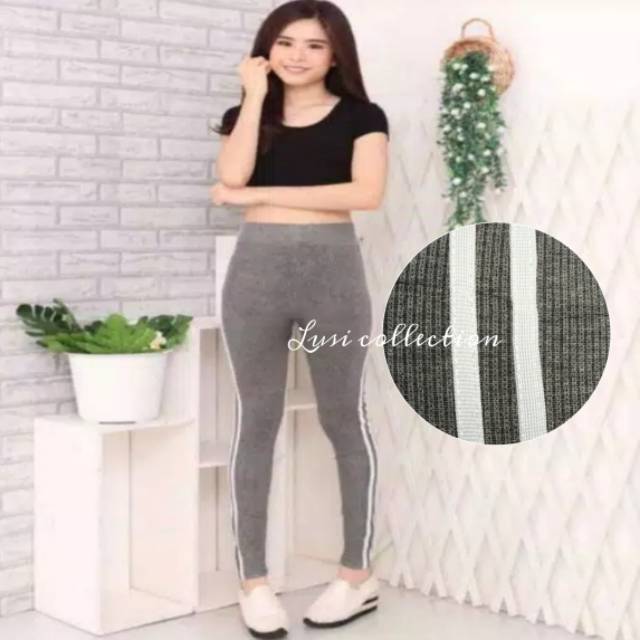 Legging import panjang rajut lis samping