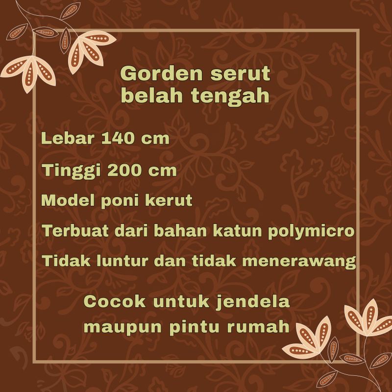 Gorden serut 2 layar 140x200 multifungsi pintu/jendela