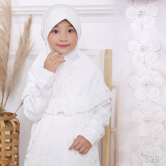 Gamis Putih Premium AGNES Gamis Putih Anak Perempuan Baju Muslim Syari Anak Lebaran 528