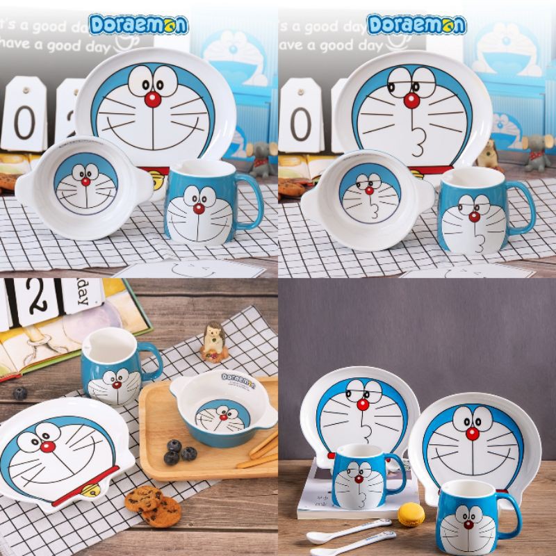 Piring Mangkok Gelas Mug Cangkir Keramik Doraemon ORI