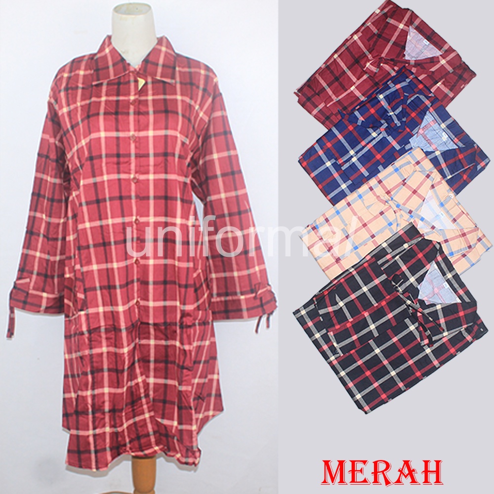 BLOUSE / TUNIK / KEMEJA WANITA / MOTIF KOTAK LENGAN 7/8 STANDAR DAN JUMBO / LONG TUNIC / MODEL TERBARU / BBERRY / TALI LENGAN / KEKINIAN / MURAH TERMURAH / Kemeja Panjang Wanita Casual / Hem kancing flow Rose / Tunik kyoko BBR kotak Square Bordir