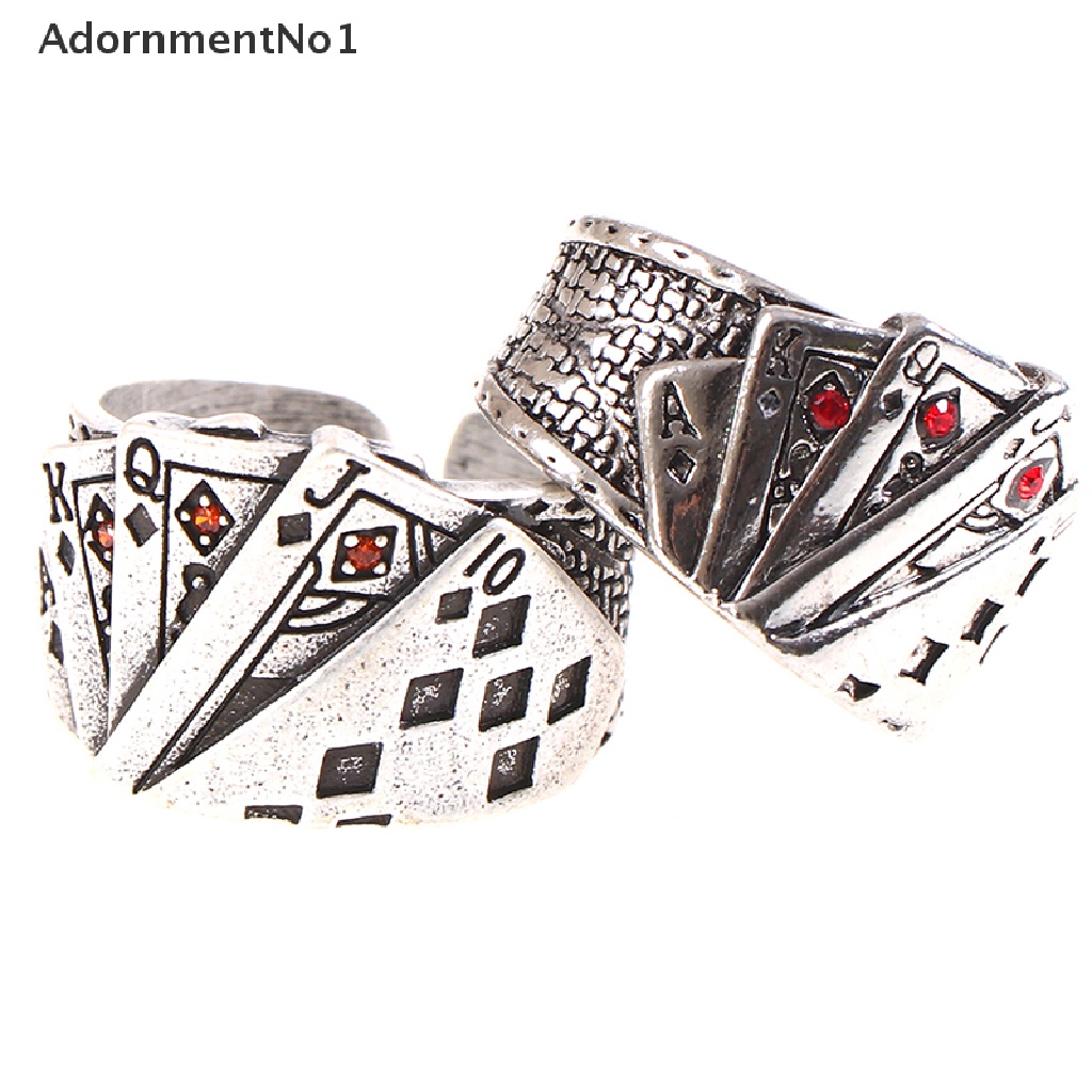 (AdornmentNo1) Cincin Vintage Adjustable Motif Kartu Poker Aksen Zirconia Kubik Untuk Perhiasan Wanita