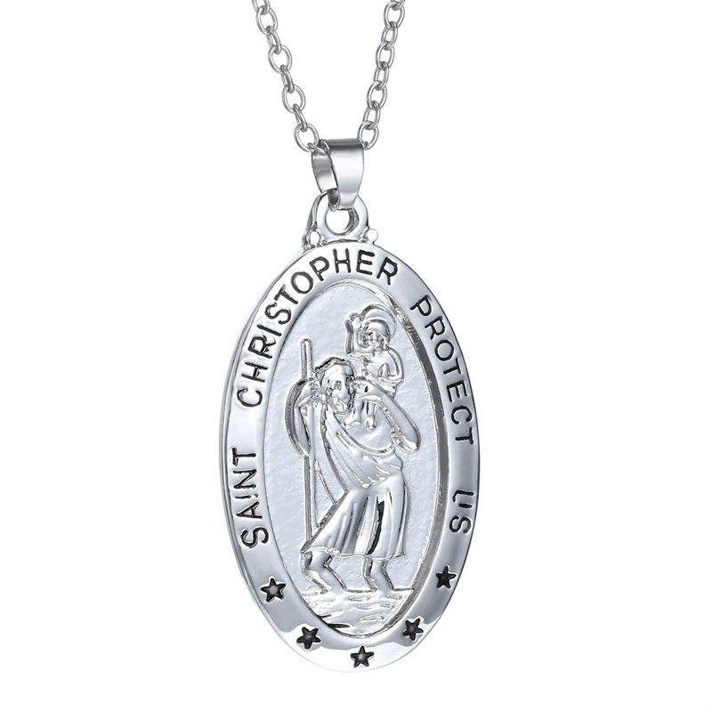 Kalung Liontin St. Christopher Bahan S925 Silver Gaya Vintage Untuk Pria Dan Wanita