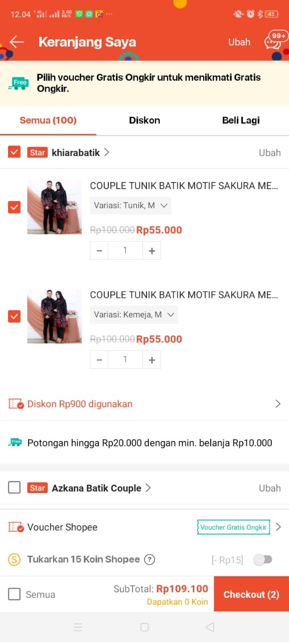 Promo 7.7 Couple Tunik Batik Motif Sakura Merah