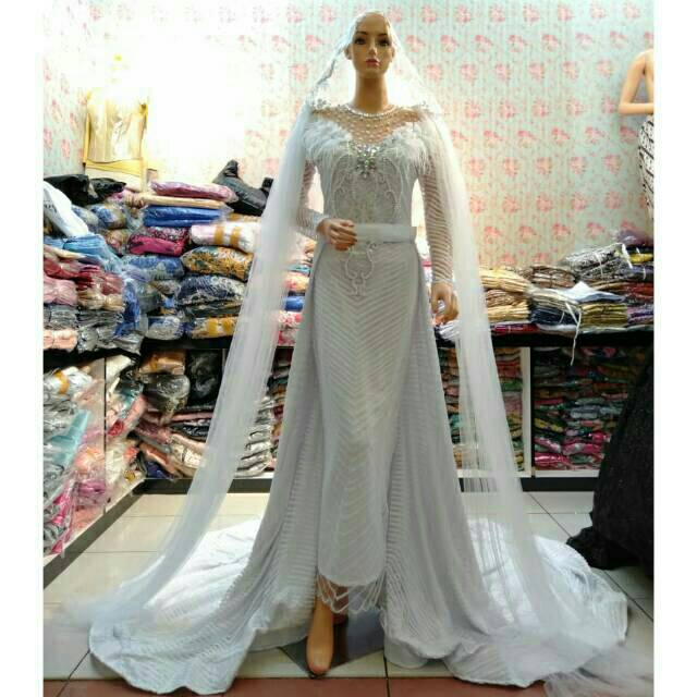 Gaun Slim 2in1 Sayap Bulu Manza Kebaya Pengantin Wanita | Shopee Indonesia