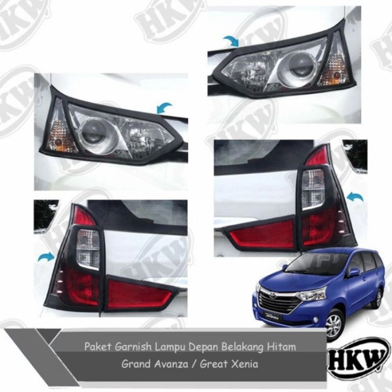 Paket Garnish Lampu Depan Belakang Hitam Mobil Grand Avanza