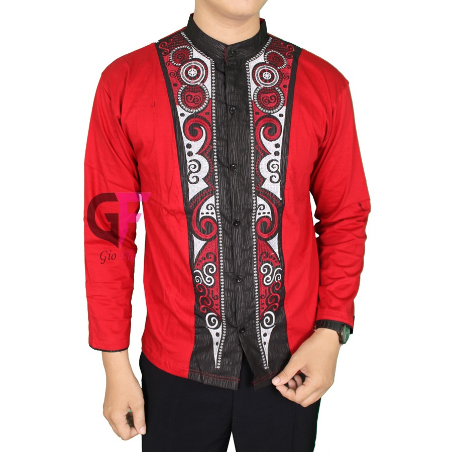 GIOFLO Baju Koko Panjang Kemeja Muslimin Pria Trendy Red / KKL 55