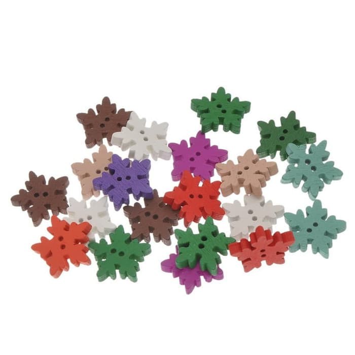 Kancing Kayu Dua Lubang - Snowflake Style (10pcs)