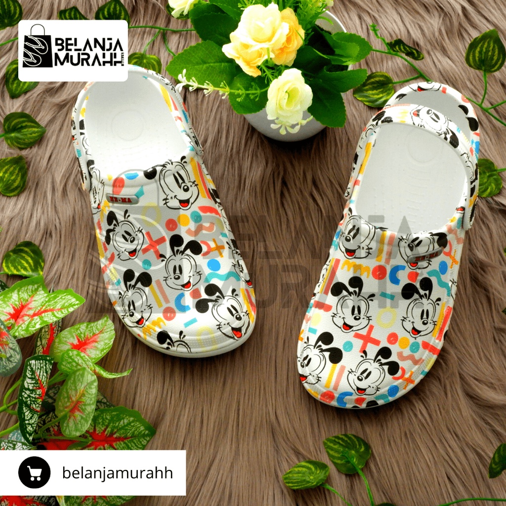 Sandal Kodok Model Crocs Printing lucu colorfull Wanita / Sandal kodok Rumah / Sandal Baim Rumah