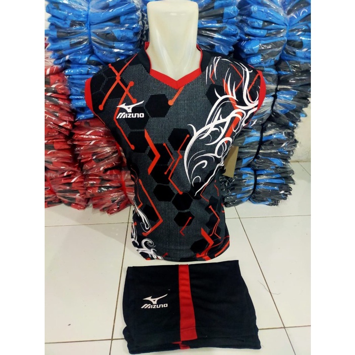 (TERBARU) Jersey badminton Jersey olahraga stelan mizuno terbaru - Hitam merah, M