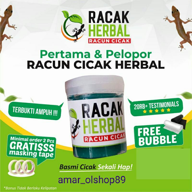 RACUN PEMBASMI CICAK/TOKEK  RACAK HERBAL 20GR (Free Masking Tape Untuk Pembelian 2 PCS)